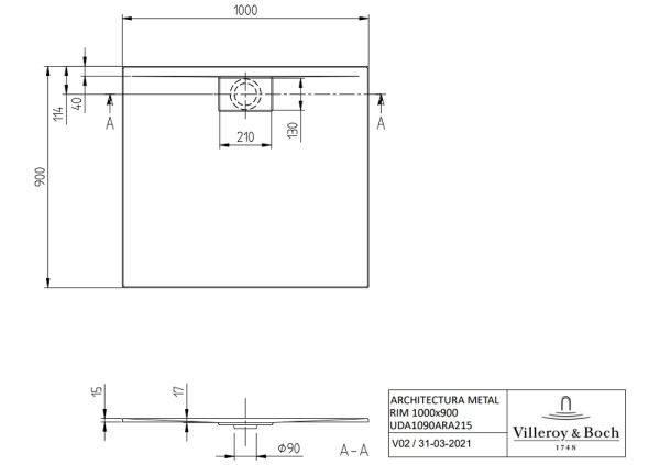 Villeroy&Boch Architectura MetalRim Duschwanne, 100x90cm