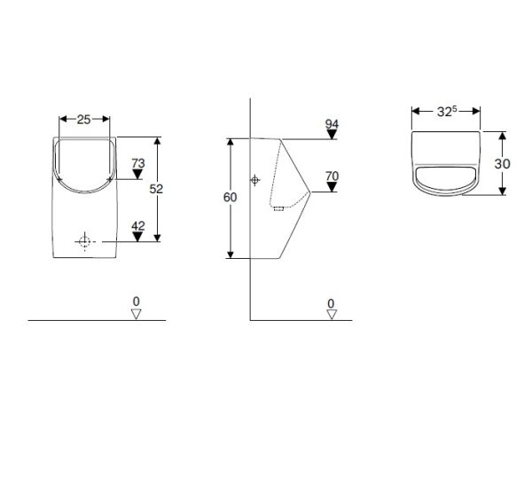 Geberit Renova Plan Urinal wasserlos, Abgang nach hinten, weiß_2