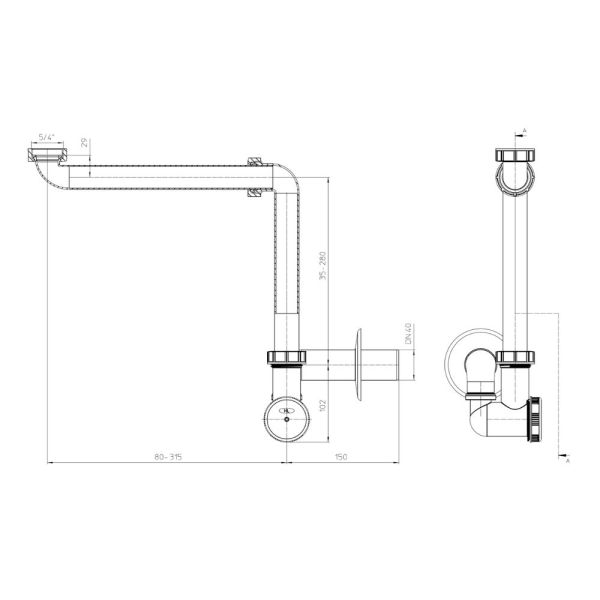 HL Raumspar-Waschtisch-Möbelsiphon DN40x5/4Z, weiß HL137N/40