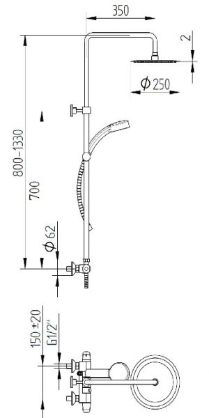 Avenarius Universal Duschsystem mit Thermostatbatterie für die Wandmontage, chrom