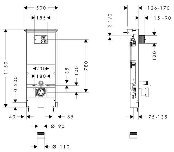 hansgrohe iFrame universal Unterputzspülkasten 1120 für Wand WC