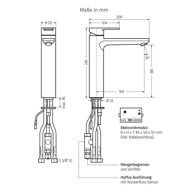 WimTec PROOF K4 HyPlus Küchenarmatur Niederdruck-Mischwasser 9V Batteriebetrieb, chrom