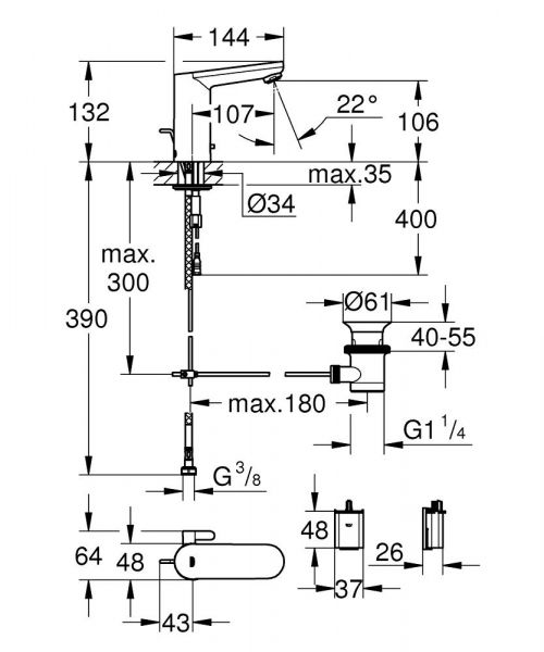 Grohe Eurosmart Cosmopolitan E Infrarot-Elektronik für Waschtisch mit Mischung, mit Ablaufg., chrom