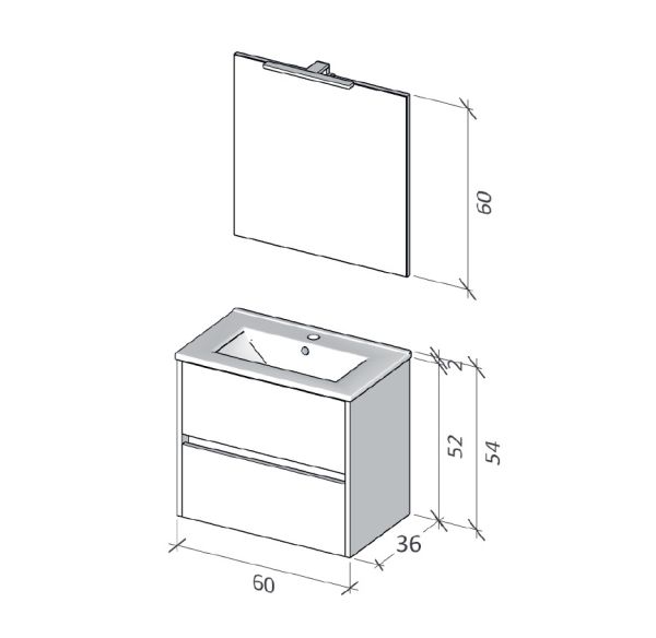 RIHO Porto Slim Waschtisch mit Unterschrank 60x36cm & LED-Spiegel F014103DP