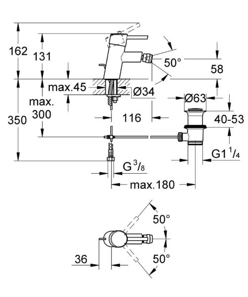 Grohe Concetto Einhand-Bidetbatterie mit Ablaufgarnitur, S-Size, chrom