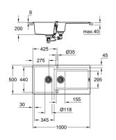 Vorschau: Grohe K500 60-C Spüle mit Abtropffläche und Zusatzbecken, granit schwarz