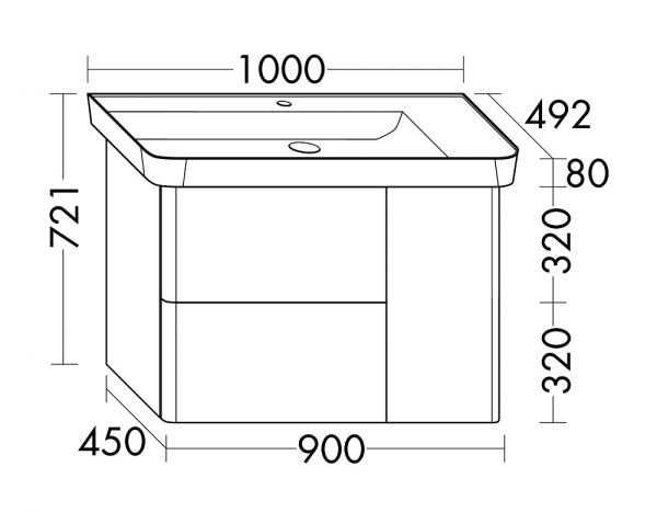 Burgbad Iveo Mineralguss-Waschtisch mit Unterschrank und LED-Beleuchtung, 3 Auszüge, 1 Tür, 100cm SFFW100LF2833C0001G0169