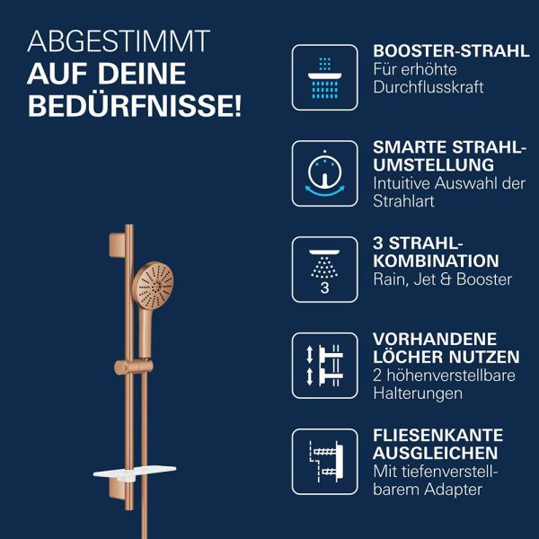 Grohe Vitalio Joy+ 120 Brausestangen-Set, 3 Strahlarten, warm sunset gebürstet