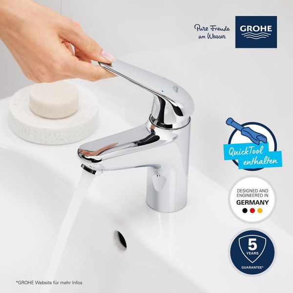 Grohe QuickFix Swift Wasserhahn mit Push-Open Ablaufgarnitur, S-Size, chrom