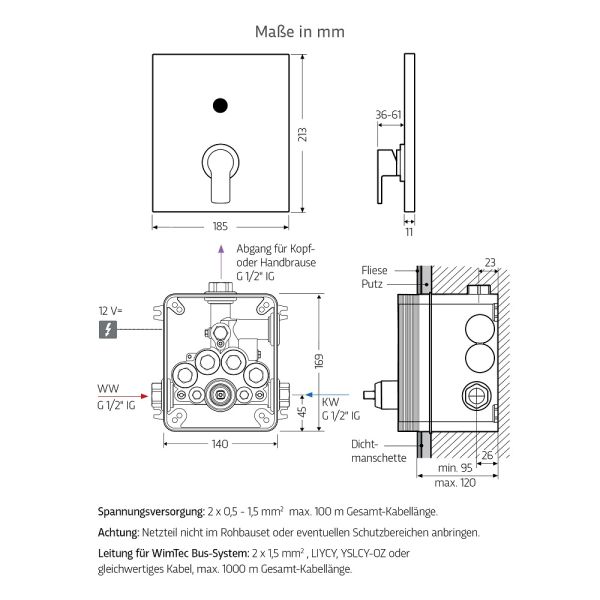 WimTec PROOF S4 HyPlus manuelle Duscharmatur 12V Netzbetrieb, edelstahl