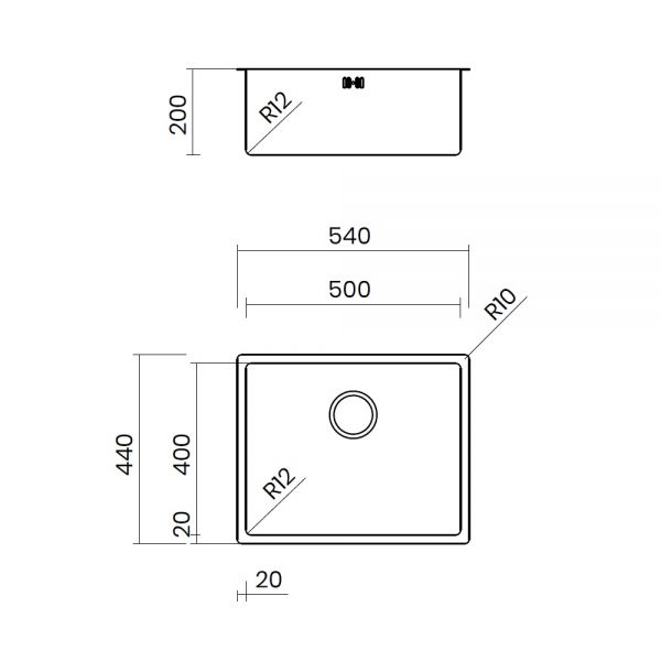 Edelstahl Küchenspüle 50x40x20cm, Aufsatzmontage, gunmetal, Technische Beschreibung