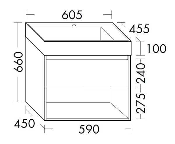Burgbad Devio Mineralguss-Waschtisch 60cm mit Unterschrank, 1 Auszug & offenem Fach