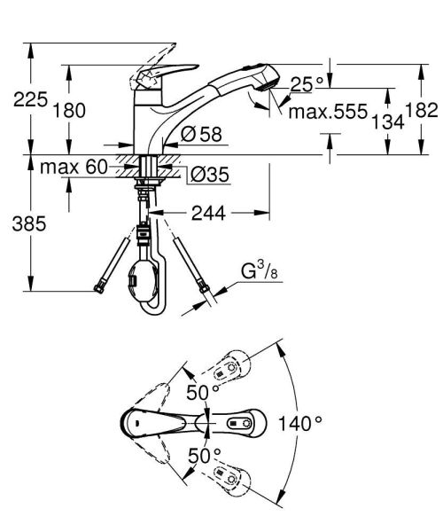 Grohe Eurodisc Einhand-Küchenarmatur mit Dual Spülbrause, chrom