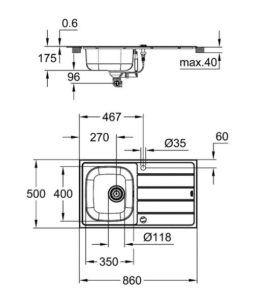 Grohe K200 Edelstahlspüle mit Abtropffläche, edelstahl 31552SD1 3