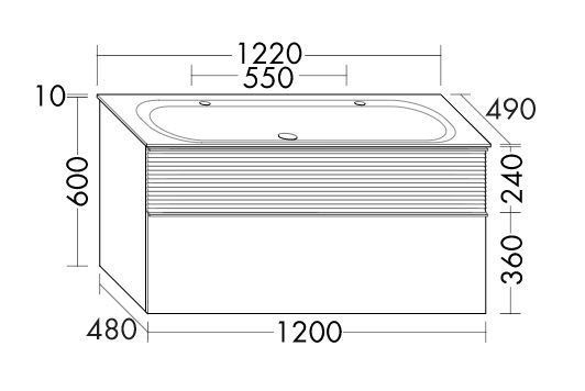 Burgbad Fiumo Doppelwaschtisch mit Waschtischunterschrank mit Plisséefront, 122cm SFXO122F3956C0001G0223