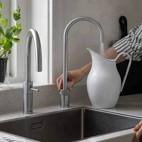 Quooker Nordic Round Twintaps Set Kochend-Wasserhahn und Mischbatterie, rund edelstahl 3NRRVSTT