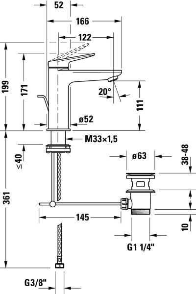 Duravit Wave Einhebel-Waschtischarmatur M mit Zugstangen-Ablaufgarnitur, bronze gebürstet WA1020001004