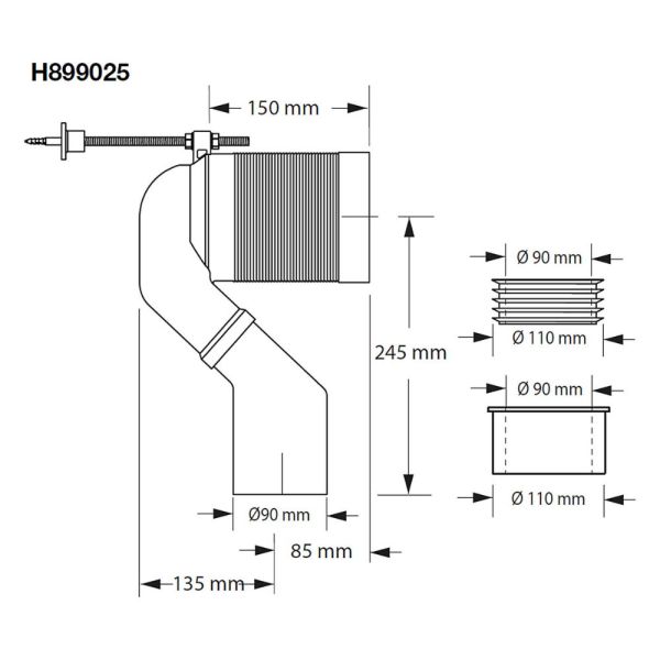 Laufen Ablaufset bei Abgang senkrecht Spezialablaufbg. Wandabstand 220-350mm 89902.5