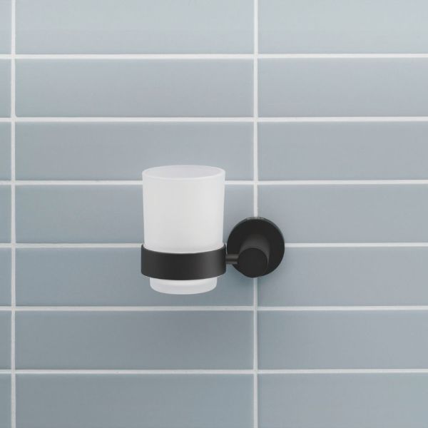 Duravit D-Code Zahnputzbecher Wandmontage, links, schwarz matt