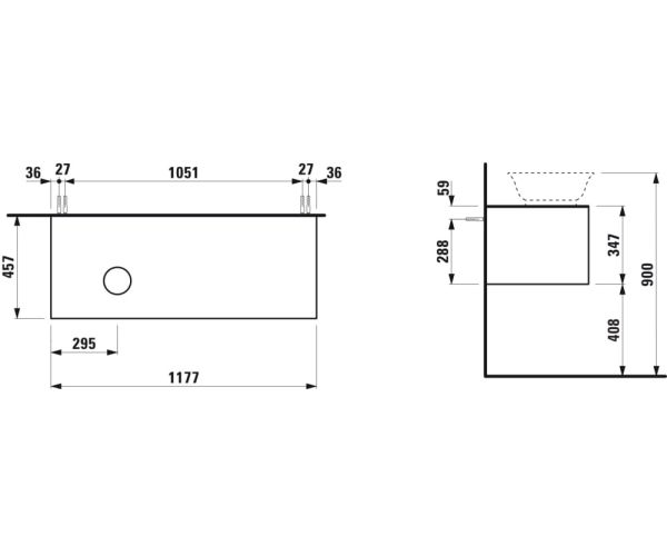Laufen The New Classic Schubladenelement 118cm, 1 Schublade, Ausschnitt links, zu H812850/1/2/3