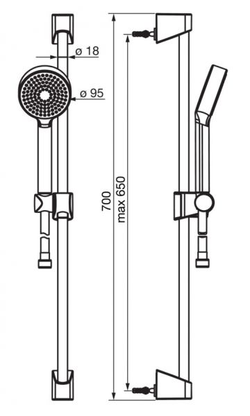 Hansa Hansabasicjet Wandstangen-Brauseset 650mm, Ø 95mm, 1-strahlig, chrom