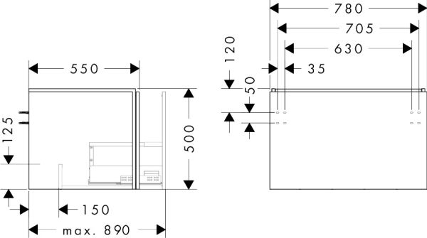 hansgrohe Xilesa E Waschtischunterschrank 78x55cm für Konsole mit 1 Schubkasten & Grifffuge