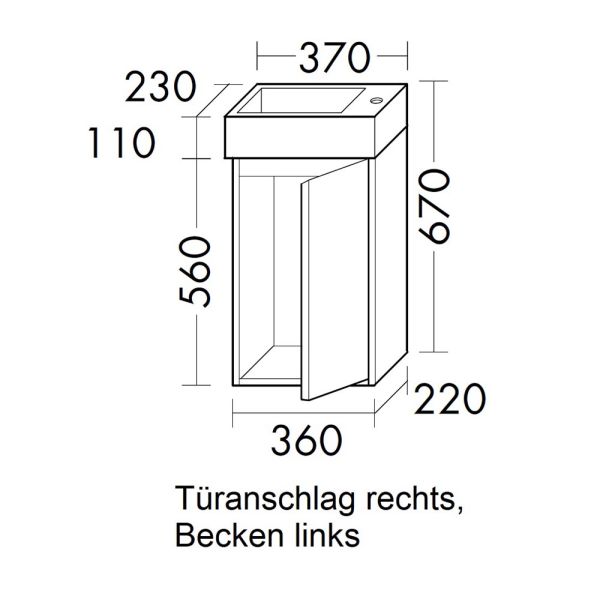 Burgbad Devio Gästebad Keramik-Handwaschbecken mit Unterschrank, 1 Tür, Türanschlag rechts SHKE037R