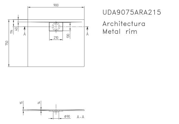 Villeroy&Boch Architectura MetalRim Duschwanne inkl. Antirutsch (VILBOGRIP),90x75cm, weiß UDA9075ARA215GV-01