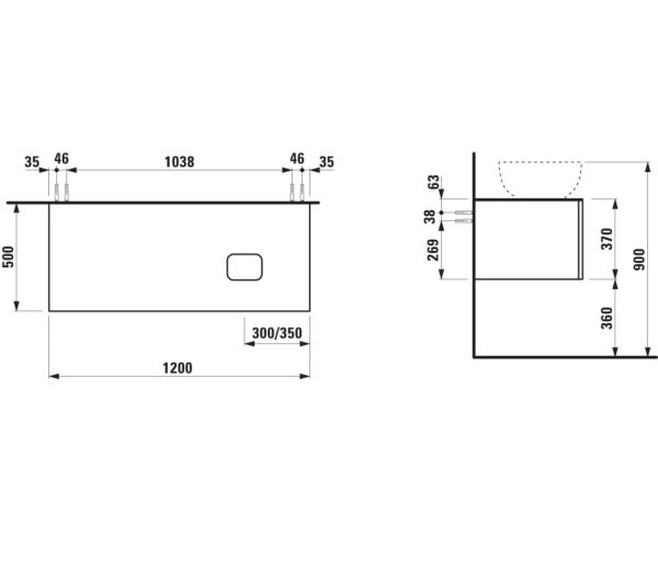 Laufen IL BAGNO ALESSI One Schubladenelement 1200, Ausschnitt rechts, zu WT H818975/6/7/8