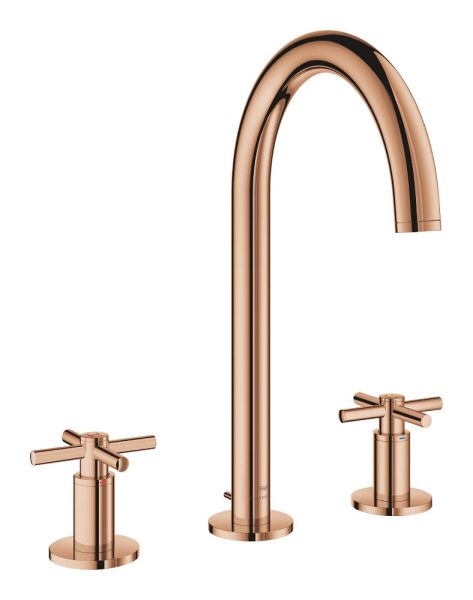 Grohe Atrio 3-Loch Waschtischarmatur L-Size mit Ablaufgarnitur & Kreuzgriffen, wassersparend, warm sunset 20643DA0