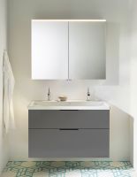 Burgbad Eqio Badmöbel-Set 103cm, Spiegelschrank, Keramik-Doppelwaschtisch und WT-Unterschrank