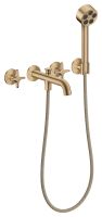 AXOR One 3-Loch Wannenarmatur Unterputz Wandmontage, Handbrause, Kreuzgriffen brushed bronze 48443140