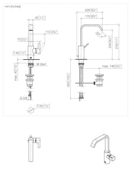 Dornbracht IMO Waschtischarmatur, Ausladung 170mm mit Ablaufgarnitur
