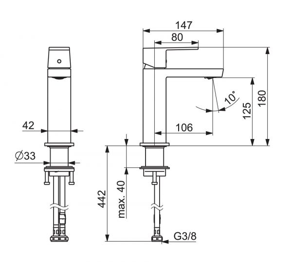 Hansa Hansastela Waschtisch-Einhand-Einlochbatterie, 106mm, chrom