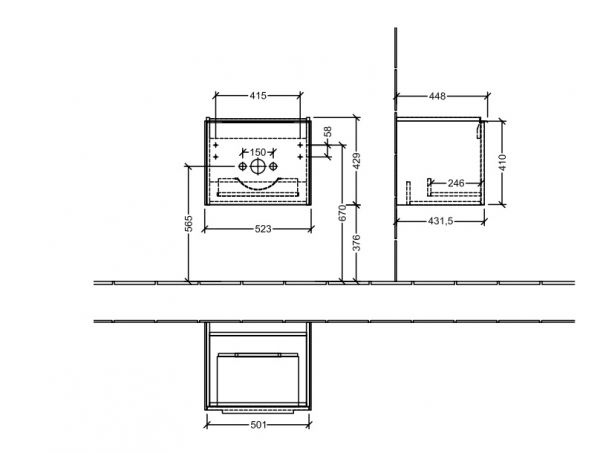 Villeroy&Boch Subway 3.0 Waschtischunterschrank mit 1 Auszug, Breite 52,3cm C57900VR_1