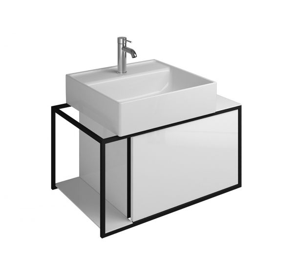 Burgbad Junit Badmöbel-Set 76,5cm, Leuchtspiegel, Aufsatzwaschtisch und WT-Unterschrank