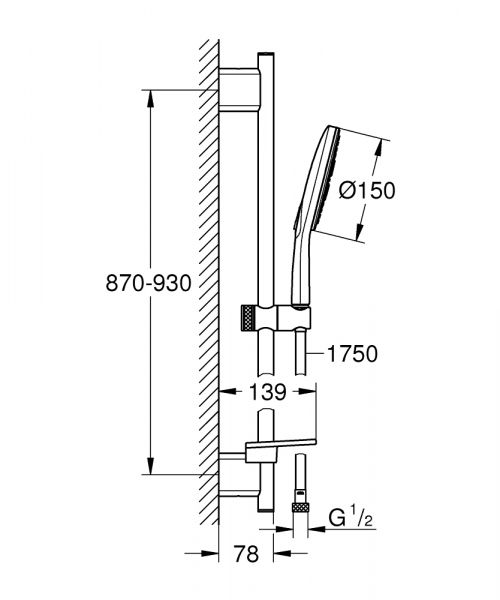 Grohe Rainshower SmartActive 150 Brausestangenset 900mm, 3 Strahlarten