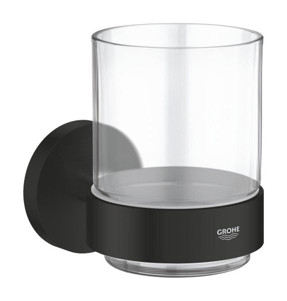 Grohe Essentials Glas mit Halter zum Kleben oder Bohren, schwarz matt 1022562430