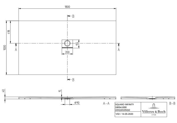 Villeroy&Boch Squaro Infinity Quaryl®-Duschwanne universal einbaubar (selb. zuschneidbar),180x100cm UDQ1810SQI2V-1S