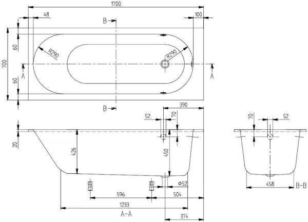 Villeroy&Boch Oberon Rechteck-Badewanne 170x70cm 