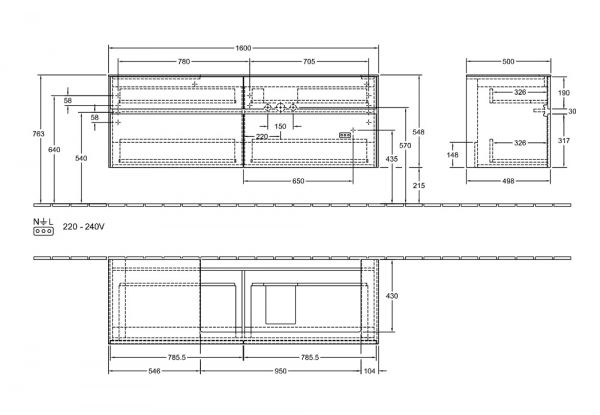 Villeroy&Boch Collaro Waschtischunterschrank 160cm für Aufsatzwaschtisch 4A331G rechts