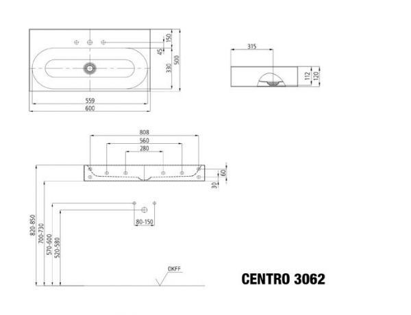 Kaldewei Centro Waschtisch 90x50cm, Mod. 3062