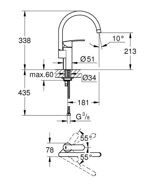 Grohe Wave Cosmopolitan Einhand-Spültischbatterie mit C-Auslauf, chrom