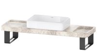 Vorschau: Duravit Qatego Natursteinkonsole aus grauem Travertin mit Aufsatzbecken und Konsolenträger, 140x45cm, weiß D4800800