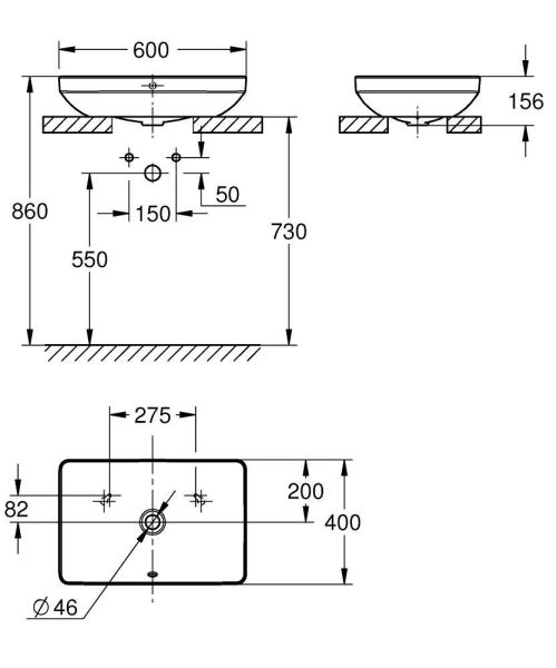 Grohe Euro Keramik Aufsatzschale 60cm mit Überlauf, weiß
