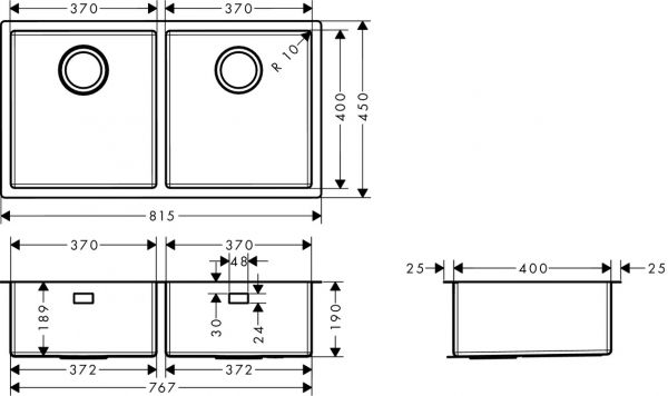 Hansgrohe S71 S719-U765 Unterbauspüle 370/370, edelstahl