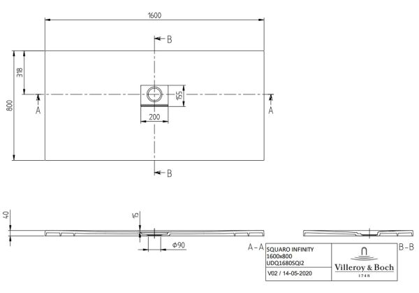 Villeroy&Boch Squaro Infinity Quaryl®-Duschwanne universal einbaubar (selb. zuschneidbar),160x80cm UDQ1680SQI2V-1S