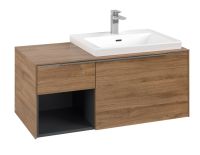 Vorschau: Villeroy&Boch Subway 3.0 Waschtischunterschrank mit Regalelement links, Breite 100,1cm kansas oak aluminium glänzend C57100RH