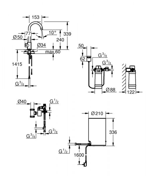 Grohe Red Mono Standventil und Boiler Größe M, C-Auslauf, chrom