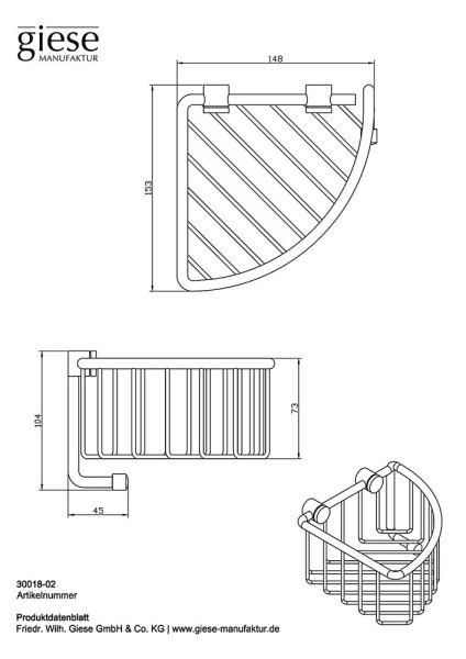 Giese Uni-Set Eckduschkorb mit Haken abnehmbar, chrom